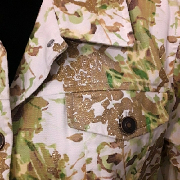 Green/Yellow w/ Gold  Glitter Floral Jean Jacket XL - Picture 2 of 9